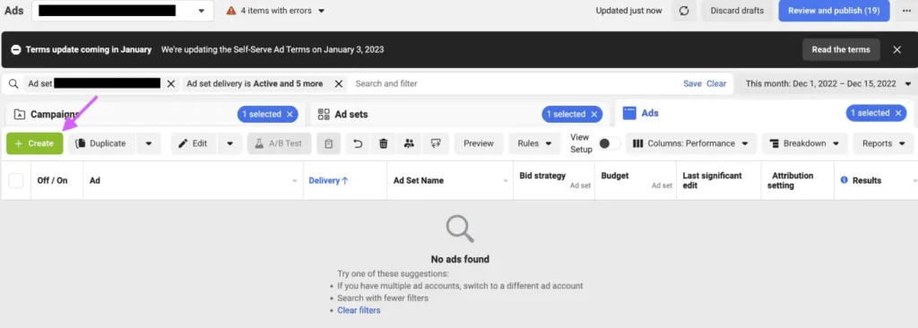 Create a new Instagram ad campaign