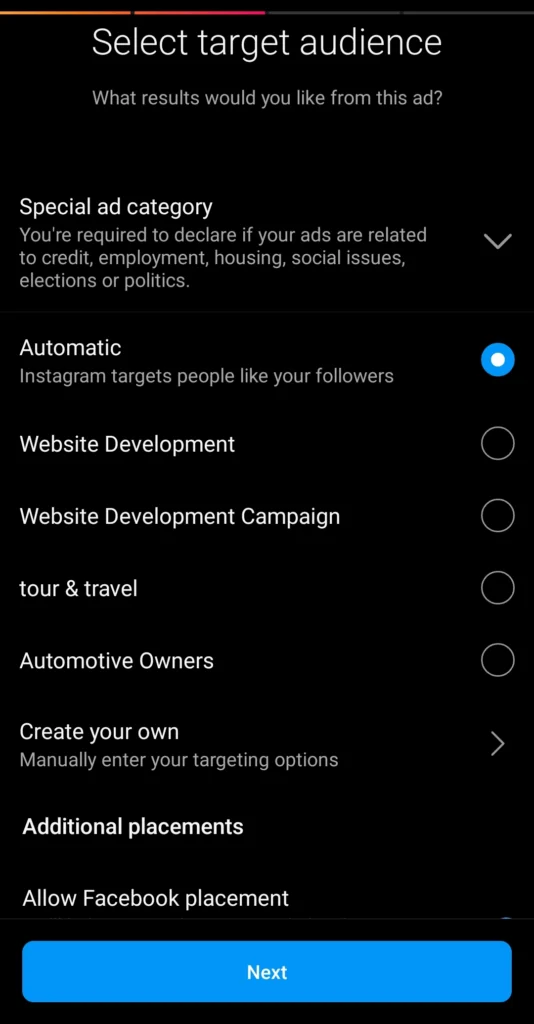 Select target audience